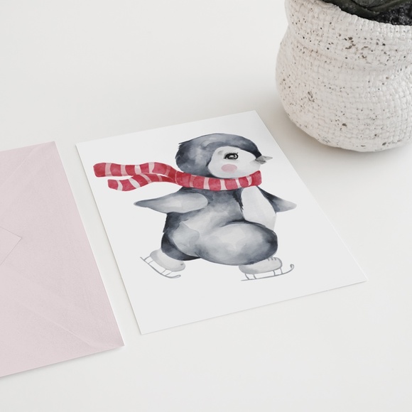 Wall Art Watercolor Christmas Penguin Illustration Print Poster Card Unframed - Picture 5 of 6